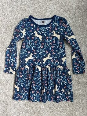 Tea Collection Navy Unicorn & Floral Long-Sleeve Girls Dress